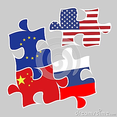 Trade war concept puzzle elements with flags Vector Illustration