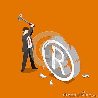 Trademark Copyright infringement fall vector flat 3d isometric Vector Illustration