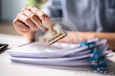 Trademark Protection Rubber Stamp On Paper Stock Photo