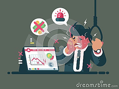 Trader in panic and anxiety Vector Illustration