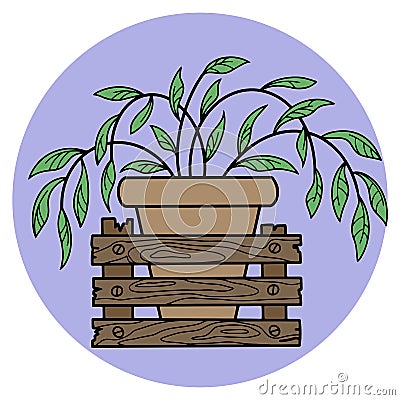 Tradescantia houseplant grows in a brown ceramic pot, vector illustration Vector Illustration