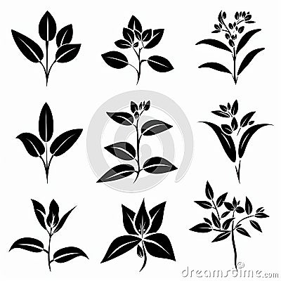 Tradescantia (Tradescantia virginiana), Pot Plant Flat Icon Set, Tradescantia Plant Flat Design Stock Photo