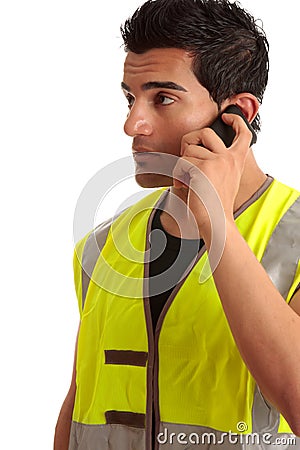 Tradesman handyman on the phone Stock Photo