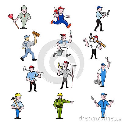 Tradesman Industrial Worker Cartoon Full Body Set Collection Vector Illustration