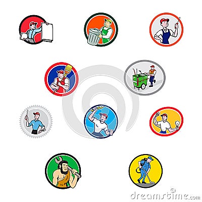 Tradesman Industrial Worker Cartoon Set Collection Vector Illustration