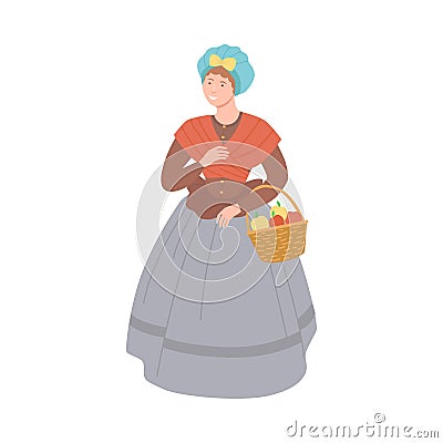Tradeswoman in historical costume of 18th century cartoon vector illustration Vector Illustration