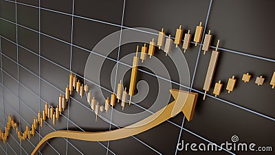 Trading chart and candlestick of gold, 3d illustration Stock Photo