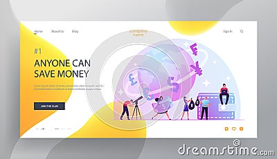 Trading and Global Economics Website Landing Page. People Rejoice at Favorable Exchange Rate. Quick Currency Exchange Vector Illustration
