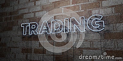 TRADING - Glowing Neon Sign on stonework wall - 3D rendered royalty free stock illustration Cartoon Illustration