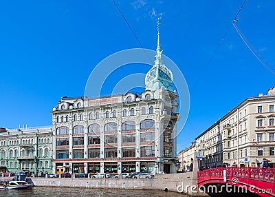 Trading house Esders and Scheefhals, embankment of Moika River, St. Petersburg, Russia Editorial Stock Photo