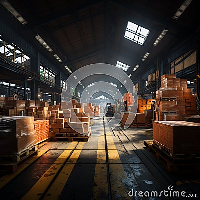 Trading post Expansive warehouse operates as hub for goods transshipment and storage Stock Photo