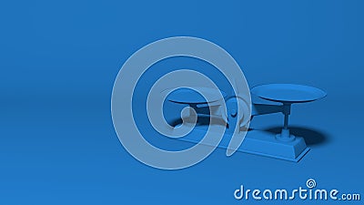 Trading scales are not equal. Stylish minimal abstract horizontal scene, place for text. Trendy classic blue color. 3D rendering Stock Photo