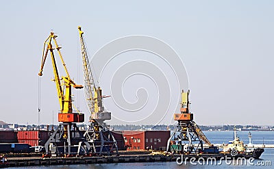 Trading seaport with cranes Stock Photo