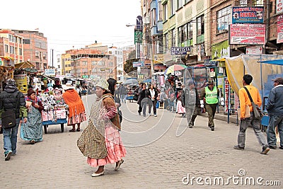 Trading street in El Alto, La Paz, Altiplano in Bolivia Editorial Stock Photo