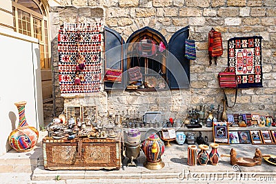 Tradional Azerbaijani souveniers in Baku old city Editorial Stock Photo