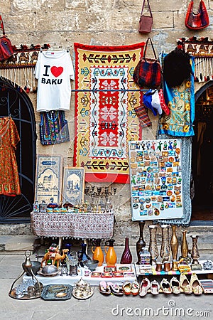 Tradional Azerbaijani souveniers in Baku old city Editorial Stock Photo