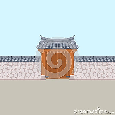 Tradisional Korean Hanok Gate Building Vector Illustration Vector Illustration