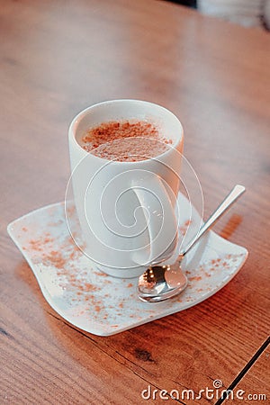 Traditinal Turkish drink, Sahlep, milky hot drink. Stock Photo