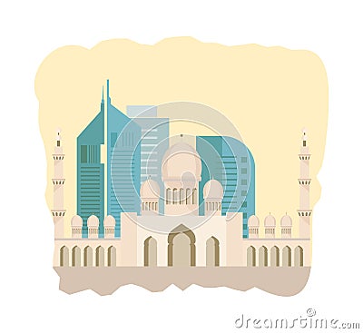 Tradition and architectural attractions of the state, hotels, cultural values. Vector Illustration