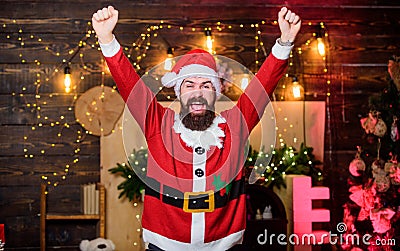 Tradition celebration. Celebrate winter holidays. Indulge yourself in joy. Celebration time. Man bearded santa celebrate Stock Photo