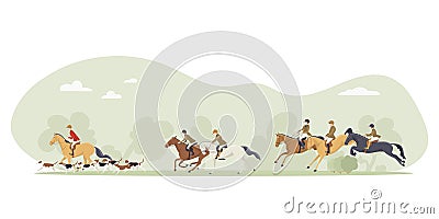 Tradition fox hunting with horse riders Vector Illustration