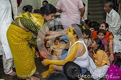 Tradition Groom Pre Wedding rituals haldi or Pithi applying turmeric Santacruz east Mumbai Editorial Stock Photo