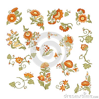 Tradition mughal motif, fantasy flowers Vector Illustration