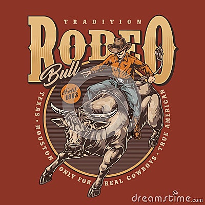 Tradition rodeo bull poster colorful Vector Illustration