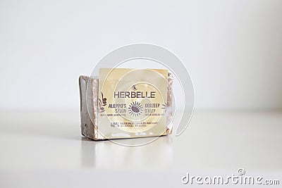 Traditional Aleppo soap packed by Herbelle brand Editorial Stock Photo