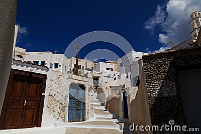 A traditional alley in Pyrgos village, Santorini. Stock Photo