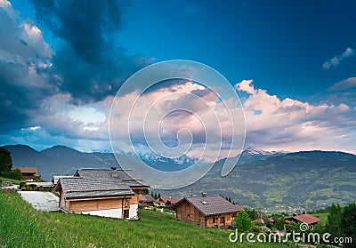 Traditional alpine country houses in France Stock Photo