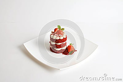 Red velvet cake isolated on white. Stock Photo