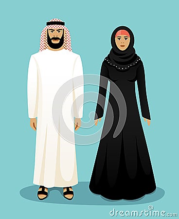 Traditional arab clothing. Man and woman Vector Illustration