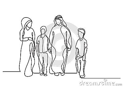 Traditional arab family - single line drawing Vector Illustration