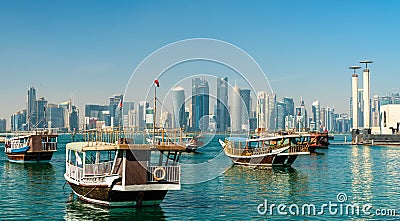 Traditional arabic dhows in Doha, Qatar Editorial Stock Photo
