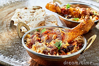 Traditional Arabic food bowls kabsa Stock Photo