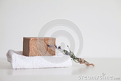 Aleppo soap in a white bathroom Stock Photo