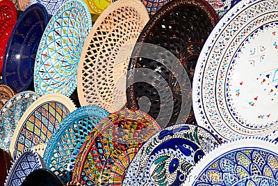 Traditional Arabic Pottery on the Market Stock Photo