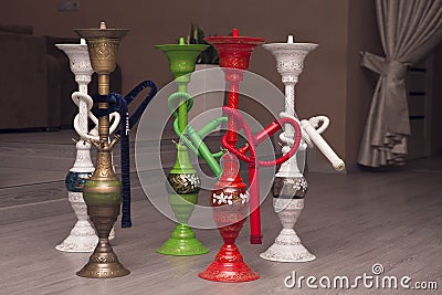 Traditional arabic shisha pipes hookah. Stock Photo