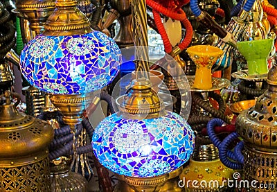 Traditional arabic style culorful lanterns at night market Editorial Stock Photo