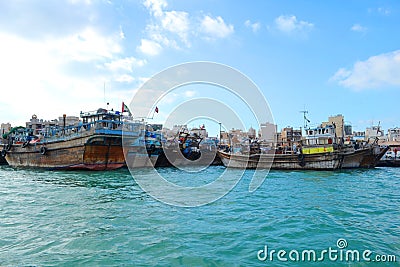 Traditional Arabic wooden boat in Dubai Creek Editorial Stock Photo