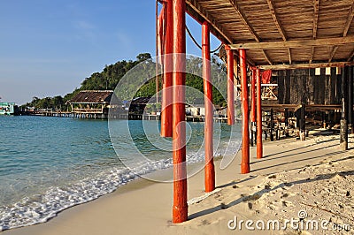 Koh Rong island beach, Cambodia. Traditional stilt house Stock Photo