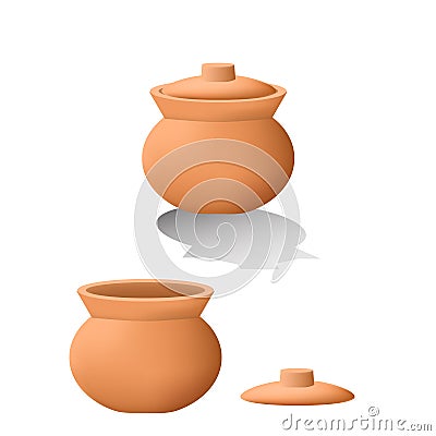 Traditional asian clay pot in 3D. mesh vector Vector Illustration