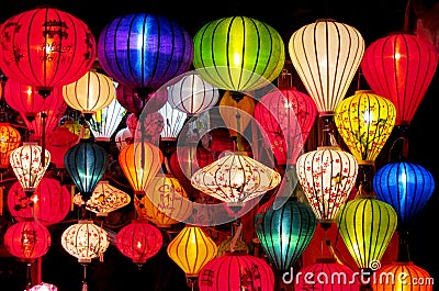 Traditional asian culorful lanterns on chinese market Stock Photo