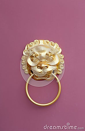 Traditional asian door with lion knocker Stock Photo