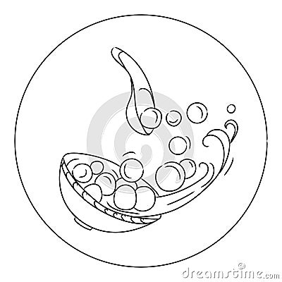 Traditional asian food hot sweet tangyuan soup vector line art illustration. Sticky rice balls Vector Illustration
