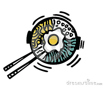 Traditional Asian food. Kongguksu or Ramen dish with egg and tofu. Noodles and eggs with soup, food sketch vector Vector Illustration