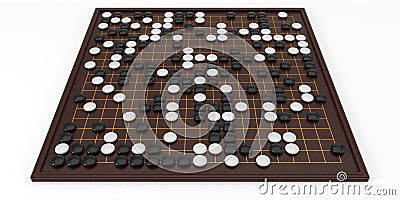 Traditional asian goban board and weiqi go game. 3d illustration Cartoon Illustration