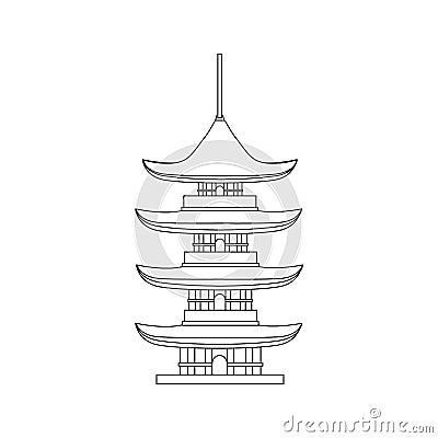 Traditional Asian House Thin Line Object. Vector Vector Illustration