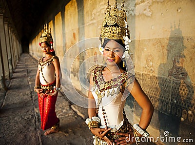Traditional aspara dancers, Siem Reap, Cambodia. Stock Photo